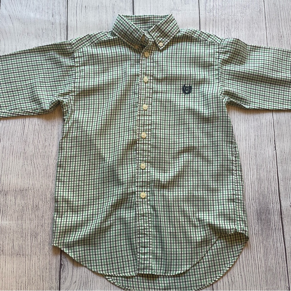 Chaps Green & Blue Plaid Long Sleeve Button Down Size 8 - Picture 2 of 7